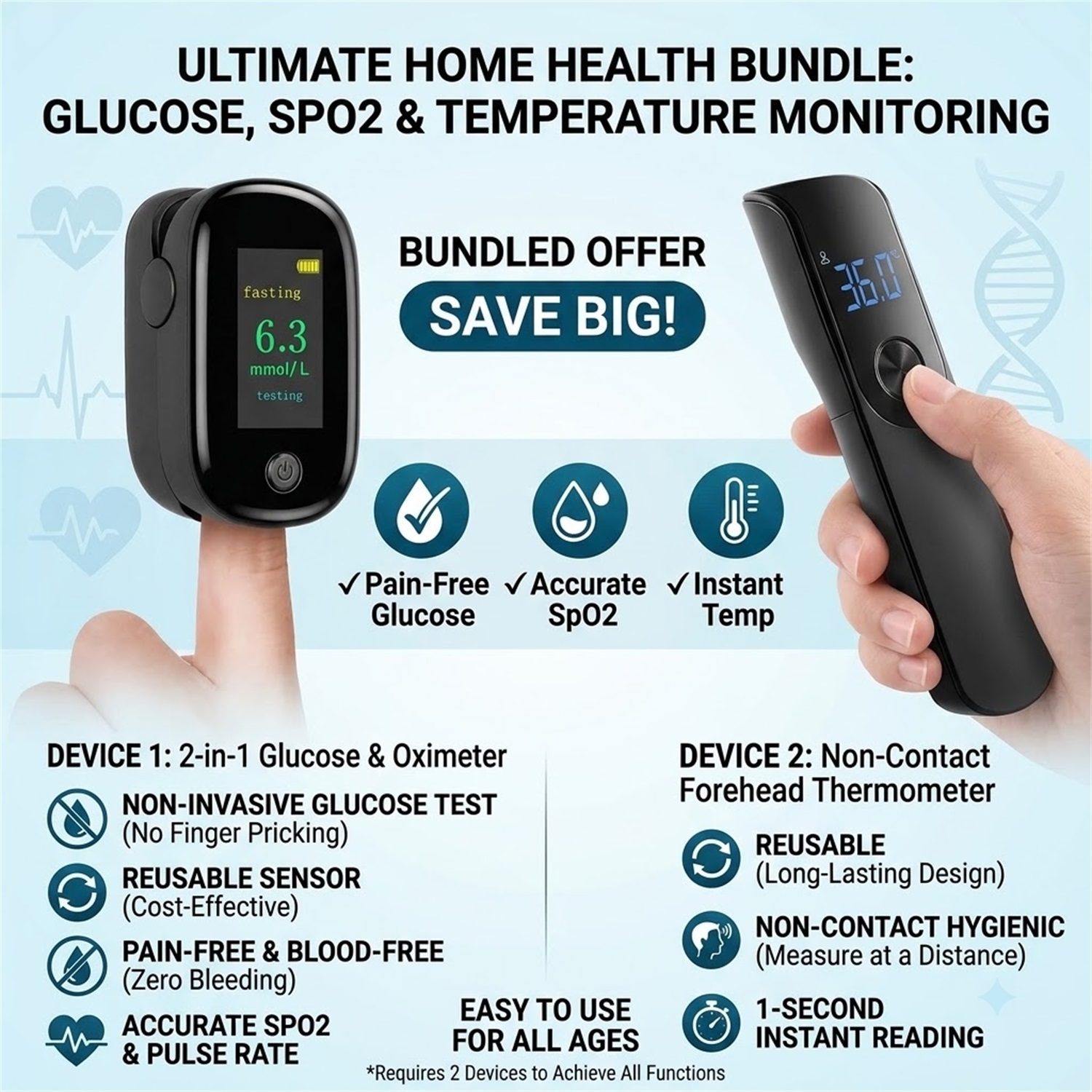 3 in 1 Health Monitor Kit,2-in - Pulse Oximeter recension och pris